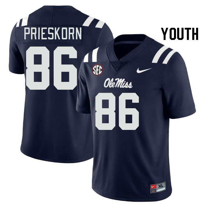 Youth #86 Caden Prieskorn Ole Miss Rebels College Football Jerseys Stitched Sale-Navy
